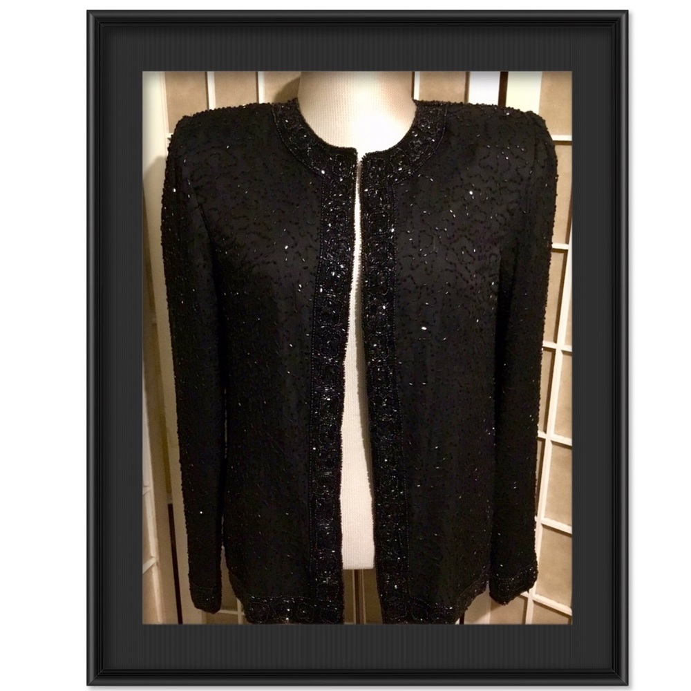 Laurence Kazar Plus Size Thick Beaded Silk Evening